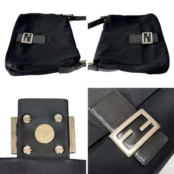 Authentic FENDI Mamma Zucca Bucket Baguette Shoulder Flap Bag Black Purse Tote - Picture 4 of 10